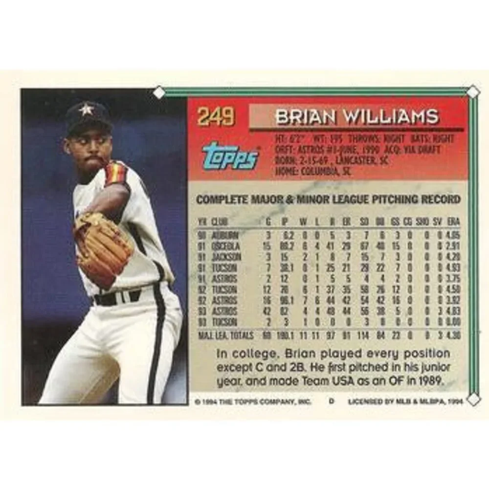 1994 Topps Brian Williams # 249 Houston Astros